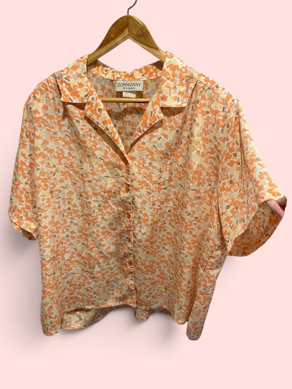 Vintage 80s orange creamsicle brush strokes crinkle lightweight blouse plus 3X